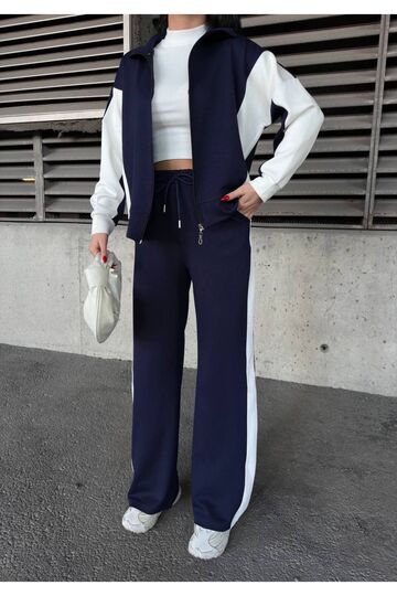 Oversize Garnili Fermuarlı Geniş Paça Modal Kumaş Eşofman Takım