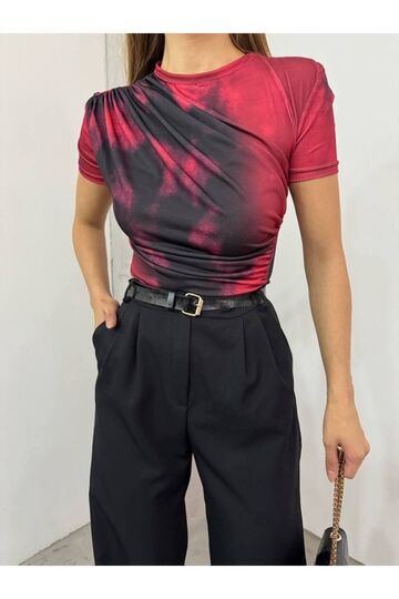 Drabe Yaka Batik Bordo Bluz