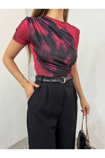 Drabe Yaka Batik Bordo Bluz