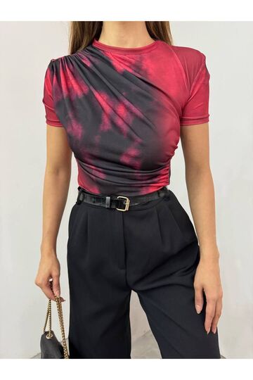 Drabe Yaka Batik Bordo Bluz