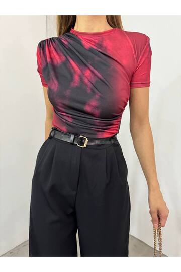 Drabe Yaka Batik Bordo Bluz