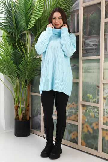 Balıkçı Yaka Örme Detaylı  Oversize Triko Tunik Kazak