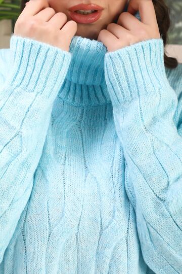 Balıkçı Yaka Örme Detaylı  Oversize Triko Tunik Kazak