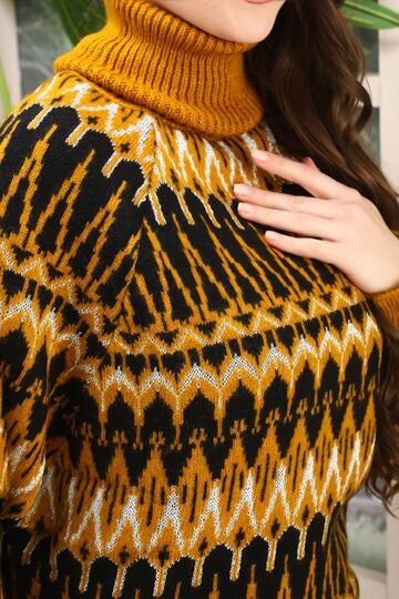 Balıkçı Yaka Oversize Örme Detaylı Yumuşak Triko Kazak