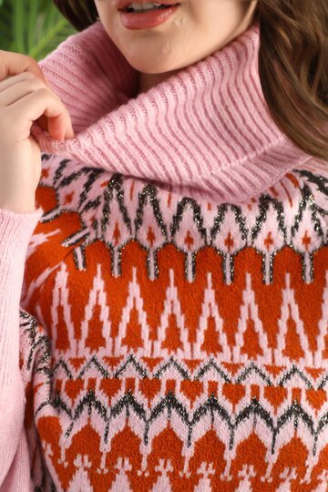 BALIKÇI YAKA OVERSİZE ÖRME DETAYLI YUMUŞAK TRİKO KAZAK