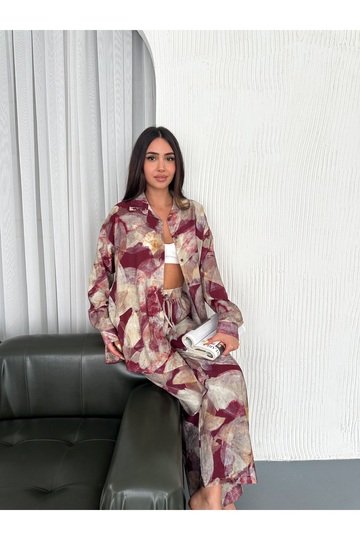DESENLİ DİJİTAL BASKILI MODAL LİLYUM KUMAŞ GÖMLEKLİ TAKIM