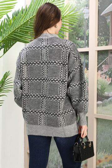 Oversize Yumuşak Kalp Desenli Örme Detaylı Düğmeli Triko Hırka