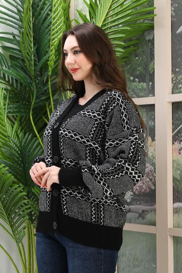 Oversize Yumuşak Kalp Desenli Örme Detaylı Düğmeli Triko Hırka