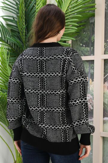 Oversize Yumuşak Kalp Desenli Örme Detaylı Düğmeli Triko Hırka