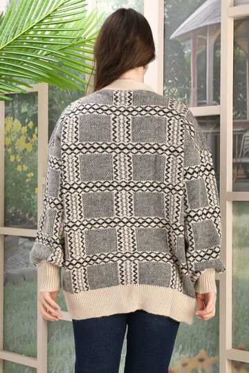 Oversize Yumuşak Kalp Desenli Örme Detaylı Düğmeli Triko Hırka
