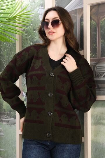 Oversize Yumuşak Örme Detaylı Düğmeli Triko Hırka