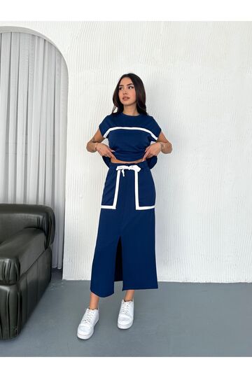 Şerit Detaylı Modal Kumaş Etekli Takım