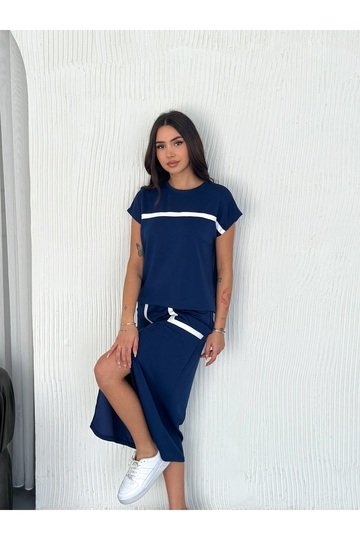 ŞERİT DETAYLI MODAL KUMAŞ ETEKLİ TAKIM