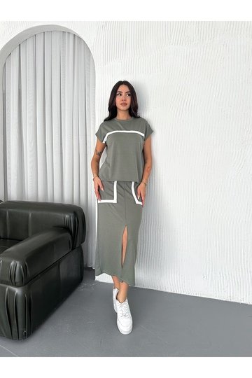 ŞERİT DETAYLI MODAL KUMAŞ ETEKLİ TAKIM