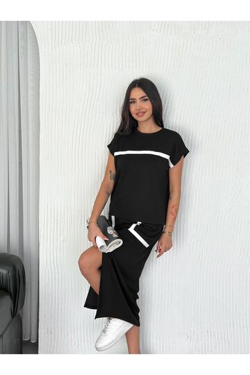 Şerit Detaylı Modal Kumaş Etekli Takım