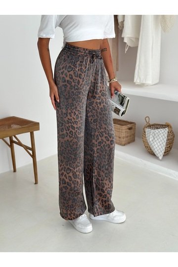 Leopar Desenli Beli Lastikli Geniş Paça Pantolon