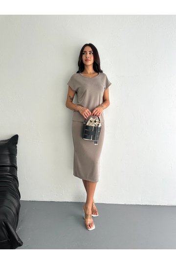 KISA KOL YIRTNAÇLI PİKE KUMAŞ ETEKLİ TAKIM