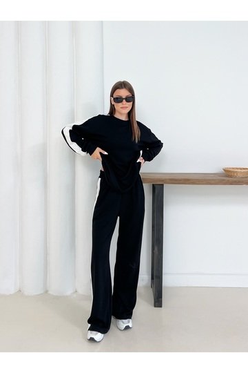 Geniş Şerit Detaylı Oversize Geniş Paça Modal Kumaş Eşofman Takım