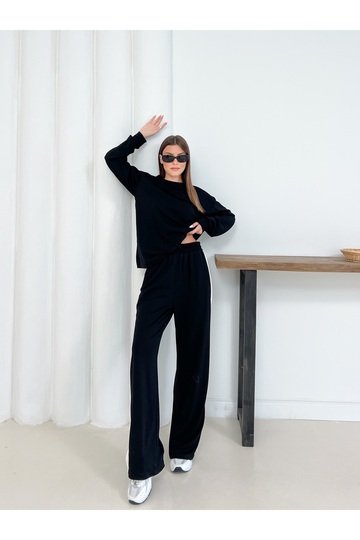 Geniş Şerit Detaylı Oversize Geniş Paça Modal Kumaş Eşofman Takım
