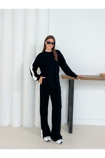 Geniş Şerit Detaylı Oversize Geniş Paça Modal Kumaş Eşofman Takım