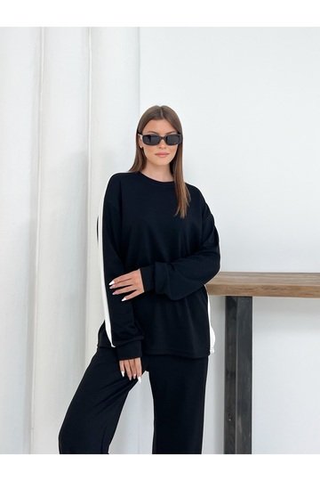 Geniş Şerit Detaylı Oversize Geniş Paça Modal Kumaş Eşofman Takım