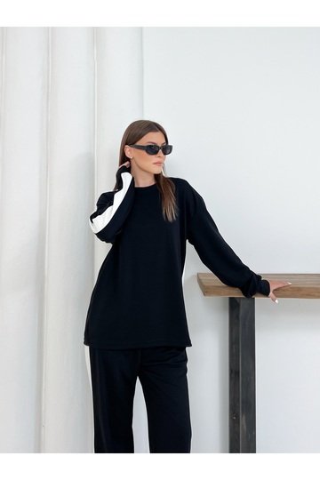Geniş Şerit Detaylı Oversize Geniş Paça Modal Kumaş Eşofman Takım