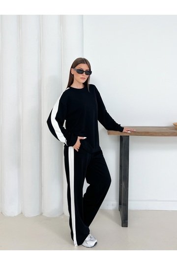 Geniş Şerit Detaylı Oversize Geniş Paça Modal Kumaş Eşofman Takım