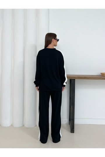 Geniş Şerit Detaylı Oversize Geniş Paça Modal Kumaş Eşofman Takım