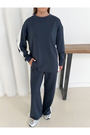 Geniş Şerit Detaylı Oversize Geniş Paça Modal Kumaş Eşofman Takım