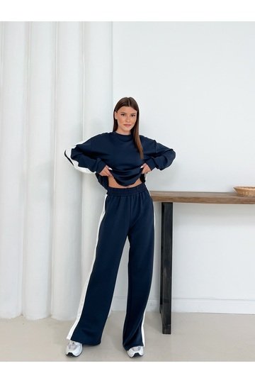 Geniş Şerit Detaylı Oversize Geniş Paça Modal Kumaş Eşofman Takım