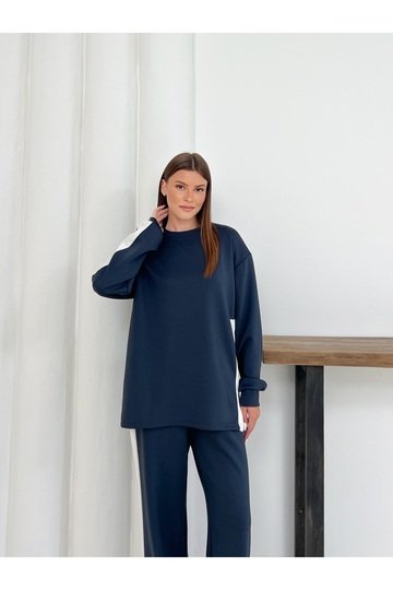 Geniş Şerit Detaylı Oversize Geniş Paça Modal Kumaş Eşofman Takım