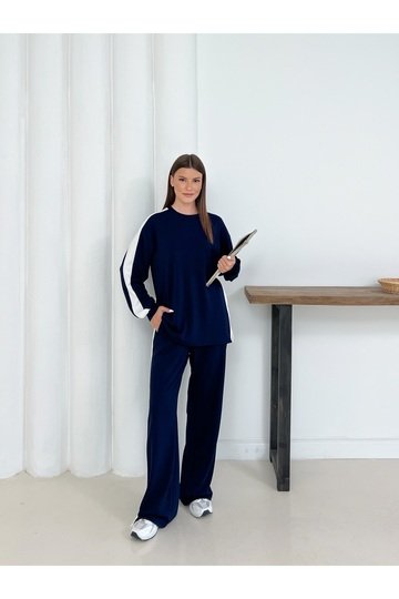 Geniş Şerit Detaylı Oversize Geniş Paça Modal Kumaş Eşofman Takım