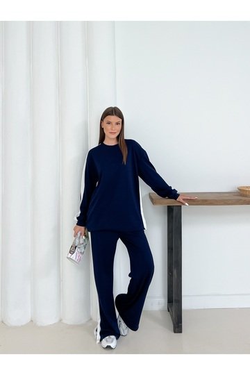 Geniş Şerit Detaylı Oversize Geniş Paça Modal Kumaş Eşofman Takım