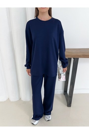 Geniş Şerit Detaylı Oversize Geniş Paça Modal Kumaş Eşofman Takım