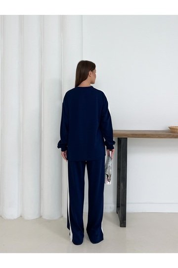 Geniş Şerit Detaylı Oversize Geniş Paça Modal Kumaş Eşofman Takım