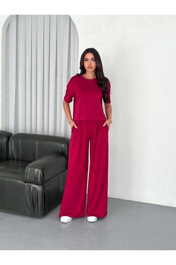 Geniş Paça Yumuşak Doku Modal Kumaş Kısa Kol Eşofman Takım