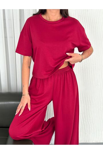 Geniş Paça Yumuşak Doku Modal Kumaş Kısa Kol Eşofman Takım