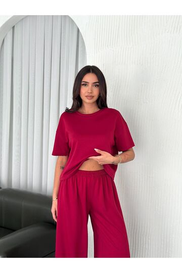 Geniş Paça Yumuşak Doku Modal Kumaş Kısa Kol Eşofman Takım
