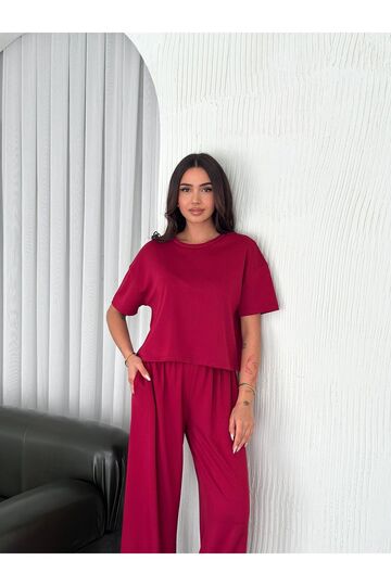 Geniş Paça Yumuşak Doku Modal Kumaş Kısa Kol Eşofman Takım