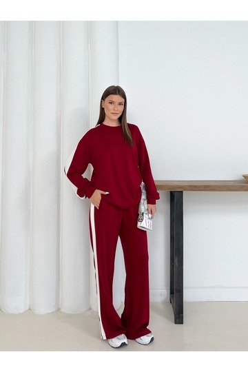 Geniş Şerit Detaylı Oversize Geniş Paça Modal Kumaş Eşofman Takım