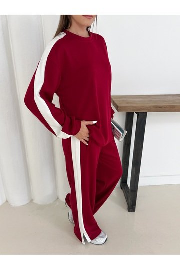 Geniş Şerit Detaylı Oversize Geniş Paça Modal Kumaş Eşofman Takım