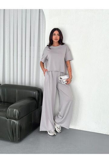 Geniş Paça Yumuşak Doku Modal Kumaş Kısa Kol Eşofman Takım