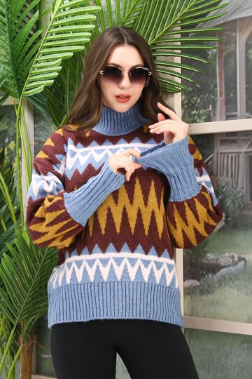 Oversize Örme Detaylı Balıkçı Yaka Yumuşak Triko Kazak