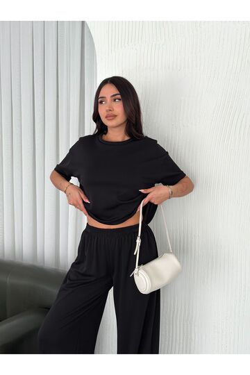 Geniş Paça Yumuşak Doku Modal Kumaş Kısa Kol Eşofman Takım
