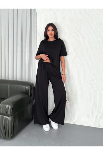 Geniş Paça Yumuşak Doku Modal Kumaş Kısa Kol Eşofman Takım