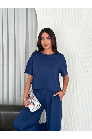 Geniş Paça Yumuşak Doku Modal Kumaş Kısa Kol Eşofman Takım
