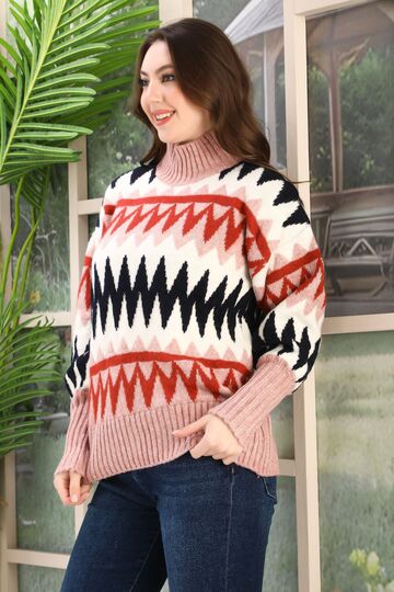 Oversize Örme Detaylı Balıkçı Yaka Yumuşak Triko Kazak