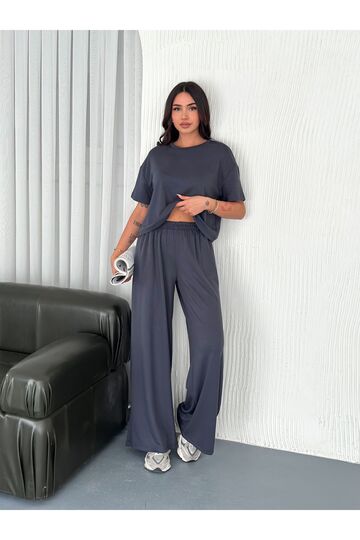 Geniş Paça Yumuşak Doku Modal Kumaş Kısa Kol Eşofman Takım