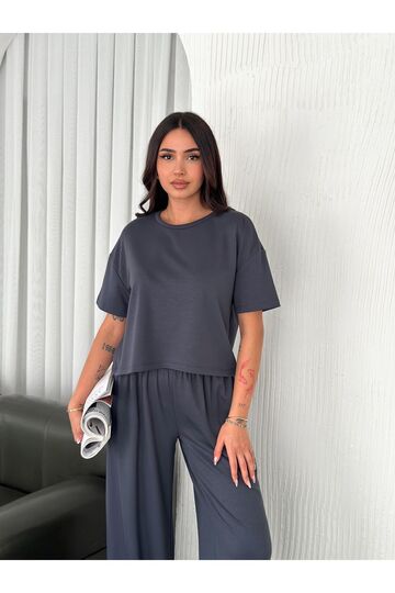 Geniş Paça Yumuşak Doku Modal Kumaş Kısa Kol Eşofman Takım
