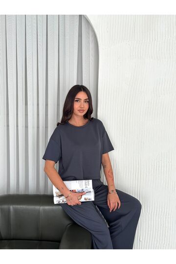 Geniş Paça Yumuşak Doku Modal Kumaş Kısa Kol Eşofman Takım